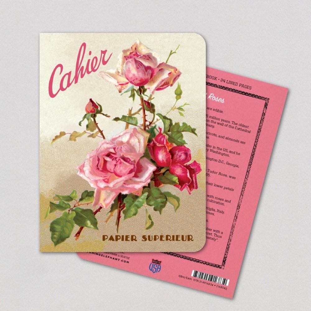 Laughing Elephant notebook. Floral pink roses. Brand new!